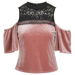 TOPSHOP Cold Shoulder Velvet Pink and Black Blouse